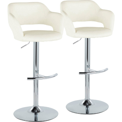 Margarite Adjustable Swivel Bar Stool in Chrome & Cream Leatherette (Set of 2)